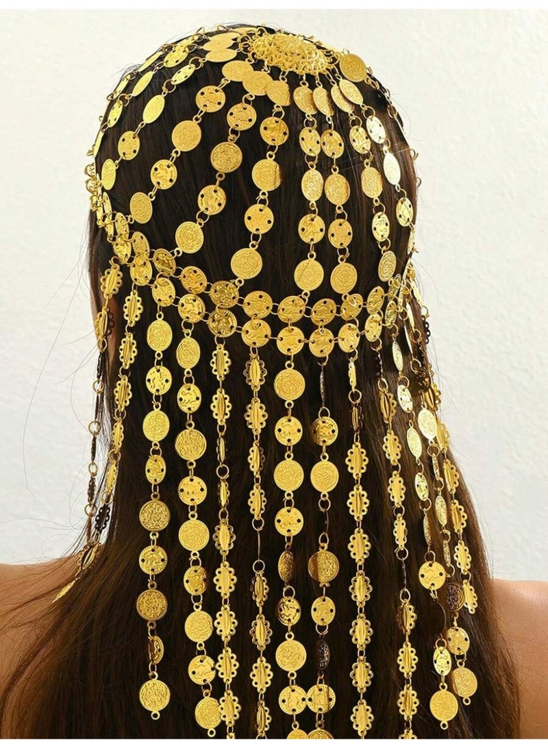 زينة يوم التاسيس سلسلة راس ذهبية بتصميم عملات متدلية – اكسسوار شعر فاخر للحفلات والمناسبات - Image 4